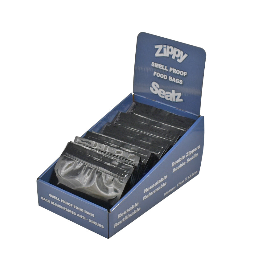 Zippy Sealz Medium Black Mylar Bags 6.75" x 5.5"-100 Bags with Display Box - image 1