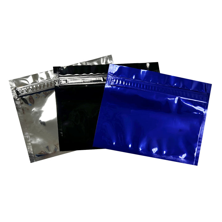 Zippy Sealz Medium Assorted Mylar Bags - 50 Black, 50 Blue, 50 Silver 150/Case