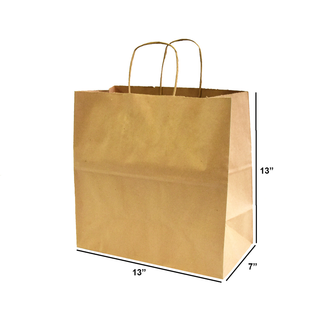 13" x 7" x 13" Large Kraft Paper Shopping Bags w Twisted Handles (200/Case)